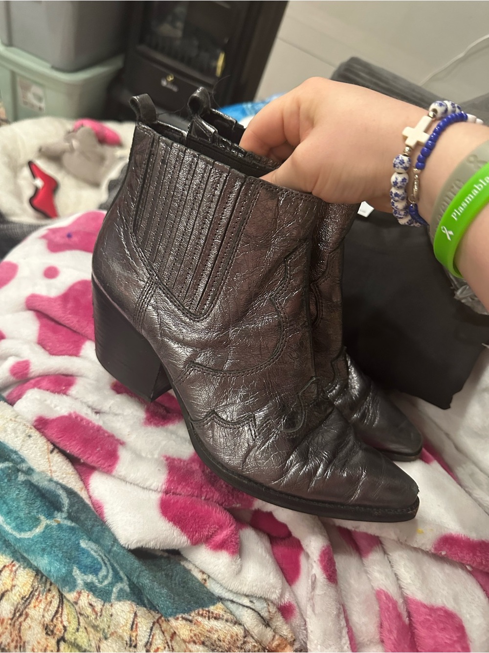 Sam Edelman Metallic Pewter Western Ankle Boots - Picture 3 of 5